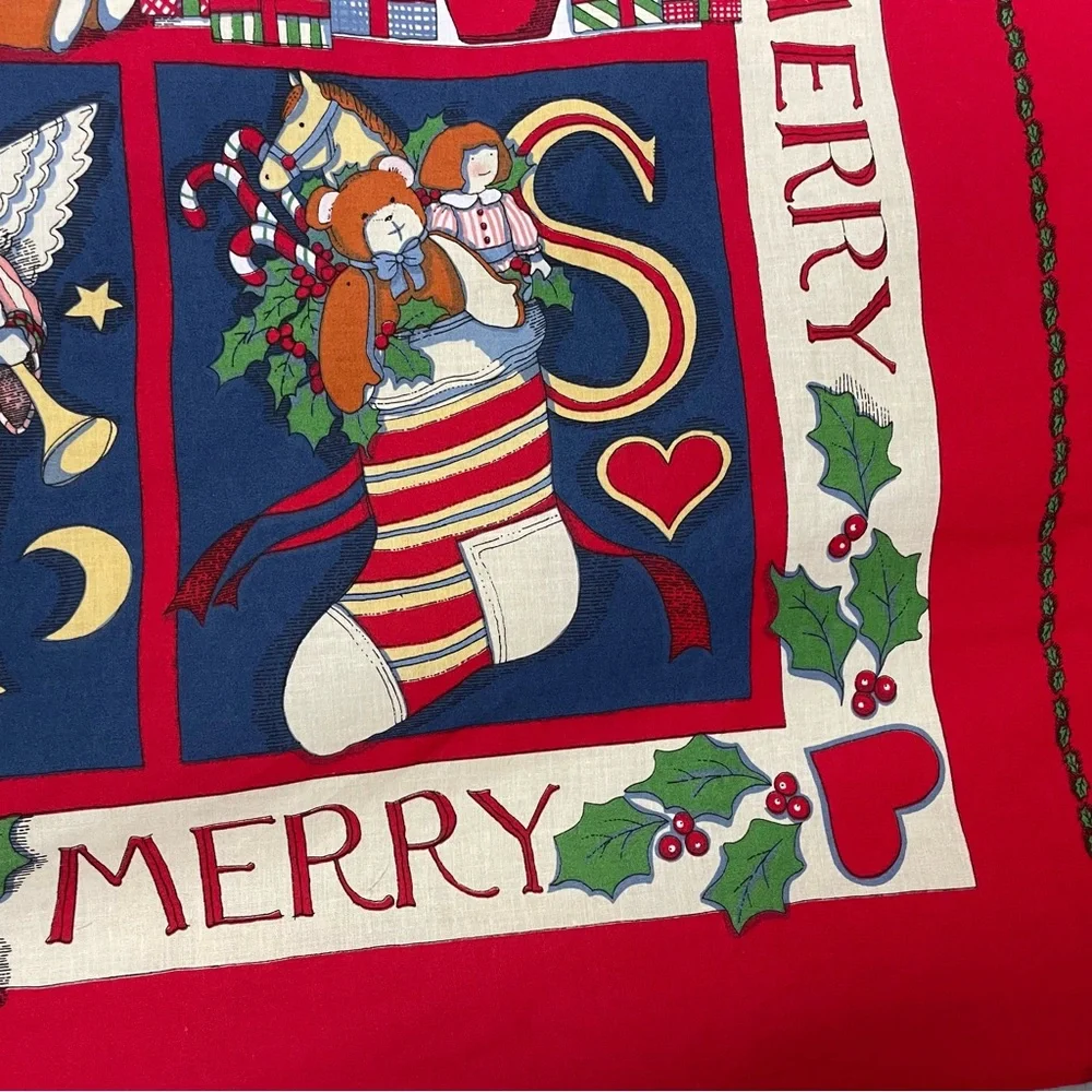 Vintage 90s Christmas Quilt Panel Set of 2 Angel Cut and Sew Santa Reindeer #K33